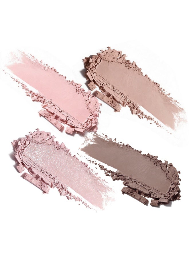 Sweet Mint 4 Color Grooming Tray，3 IN 1 Brown Nude Face Highlight Bronzer Powder Palette ，for Face Cheeks Contour Brightening, Buildable Matte Coverage Natural Makeup,Ultra Sculpt Nose Shadow Eyeshadow Primer #01 - Image 2